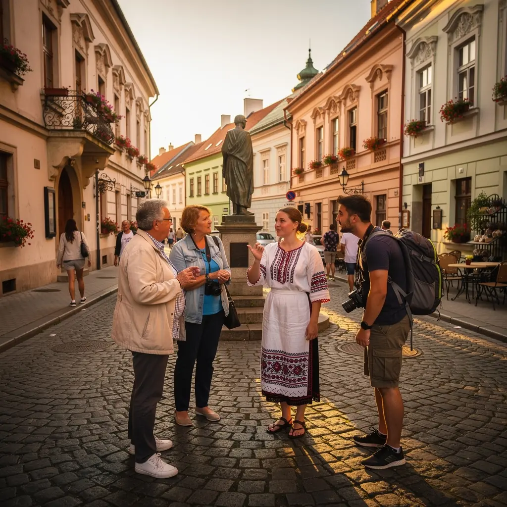 A scenic overlook of the Slovak countryside, featuring lush landscapes and historical landmarks in the distance.